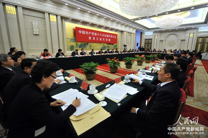 十八大黑龙江省代表团讨论现场。人民网记者 翁奇羽 摄