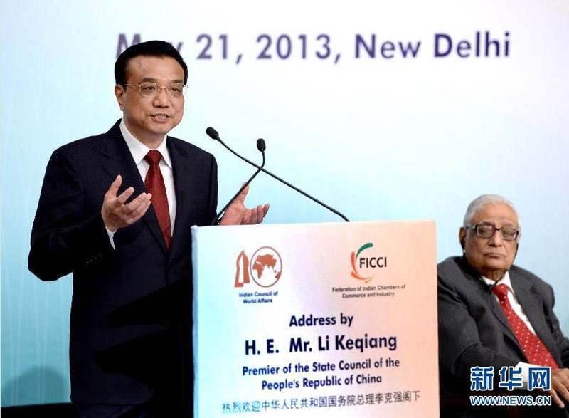 5月21日，中國國務院總理李克強在印度世界事務委員會發表題為《把握中印戰略合作新機遇》的演講。 新華社記者 馬佔成 攝