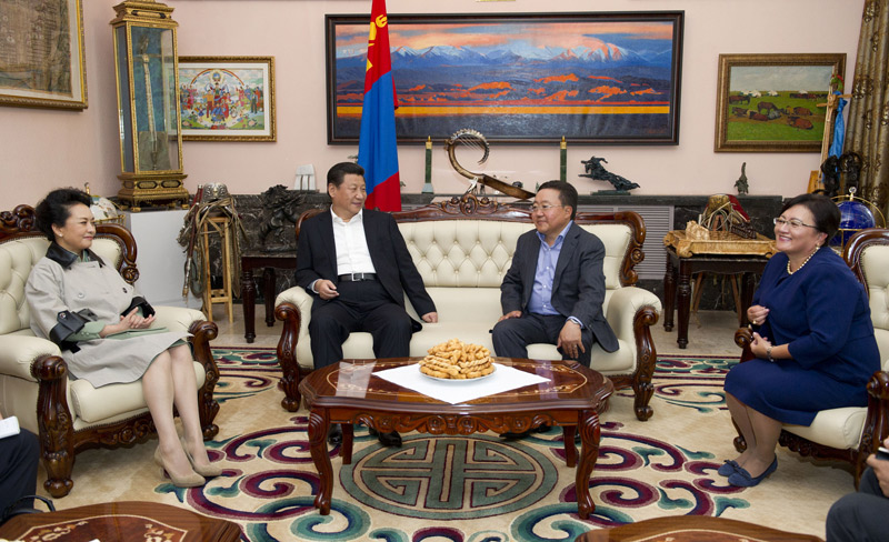8月22日，國家主席習近平同蒙古國總統額勒貝格道爾吉在烏蘭巴托市郊的總統官邸再次會晤。 新華社記者 黃敬文 攝