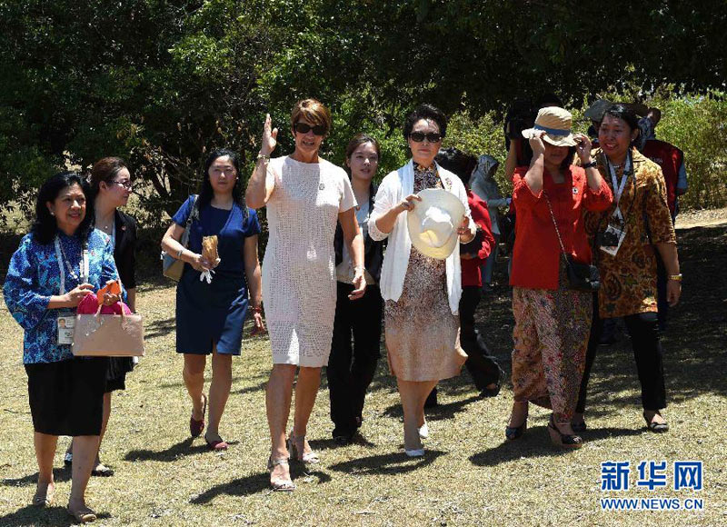 11月15日，中國國家主席習近平夫人彭麗媛在布裡斯班出席澳大利亞總理夫人瑪格麗特為G20與會各成員領導人配偶舉行的龍柏考拉園參觀活動。新華社記者 饒愛民 攝