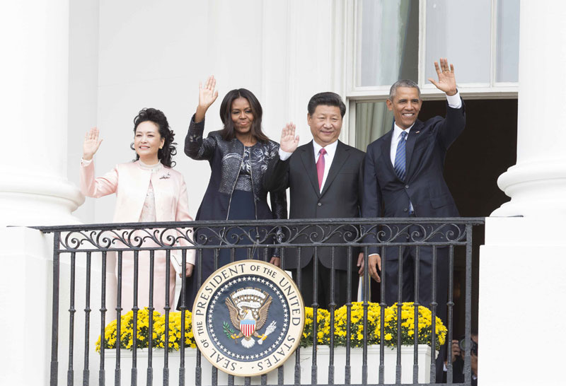 9月25日，美國總統奧巴馬在華盛頓白宮南草坪舉行隆重儀式，歡迎國家主席習近平對美國進行國事訪問。新華社記者 黃敬文 攝