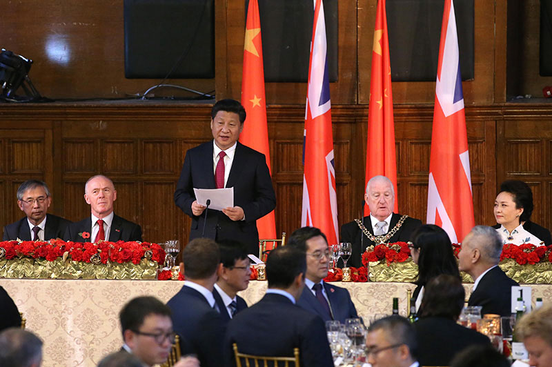 10月23日，國家主席習近平出席英國曼徹斯特市政府舉行的歡迎宴會。新華社記者 龐興雷 攝