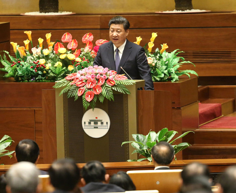 11月6日，中共中央總書記、國家主席習近平在越南國會發表題為《共同譜寫中越友好新篇章》的重要演講。新華社記者 龐興雷 攝