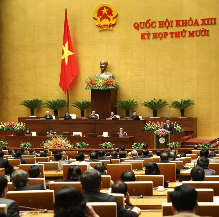 11月6日，中共中央總書記、國家主席習近平在越南國會發表題為《共同譜寫中越友好新篇章》的重要演講。新華社記者 龐興雷 攝