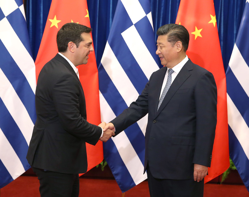 7月5日，國家主席習近平在北京人民大會堂會見希臘總理齊普拉斯。新華社記者馬佔成攝