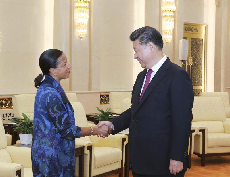 7月25日，國家主席習近平在北京人民大會堂會見美國總統國家安全事務助理賴斯。 新華社記者 丁林 攝