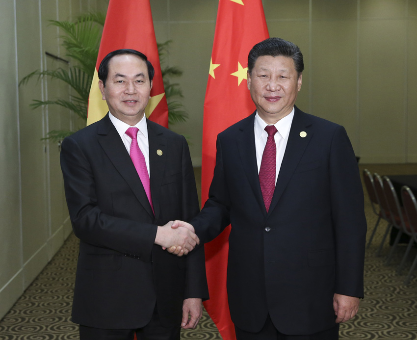 11月19日，國家主席習近平在利馬會見越南國家主席陳大光。新華社記者 龐興雷 攝