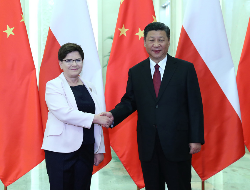 5月12日，國家主席習近平在北京人民大會堂會見來華出席“一帶一路”國際合作高峰論壇的波蘭總理希德沃。 新華社記者 謝環馳 攝