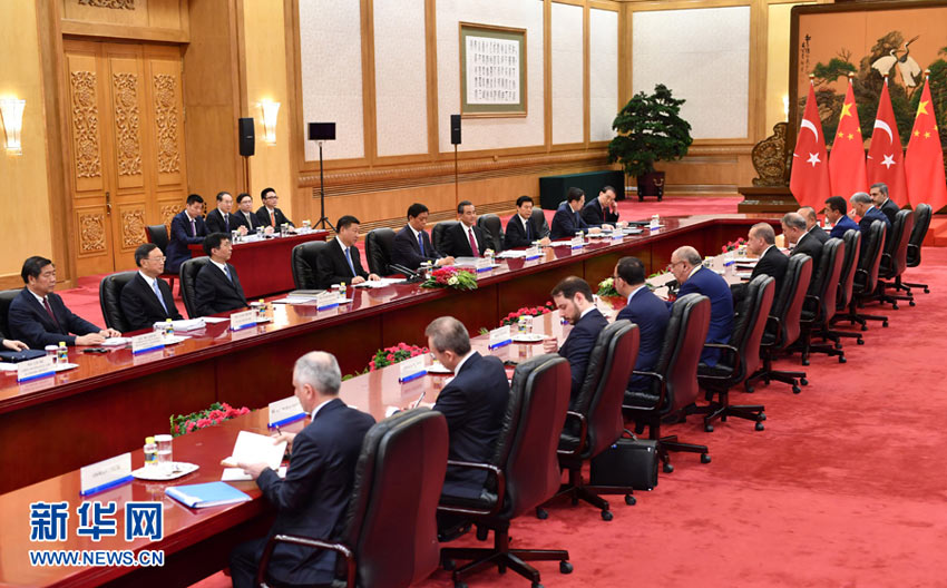 5月13日，國家主席習近平在北京人民大會堂同來華出席“一帶一路”國際合作高峰論壇的土耳其總統埃爾多安舉行會談。 新華社記者 李濤 攝