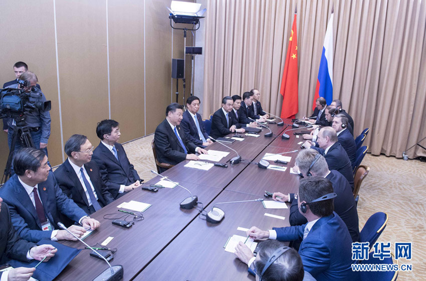 6月8日，國家主席習近平在阿斯塔納會見俄羅斯總統普京。 新華社記者李濤 攝