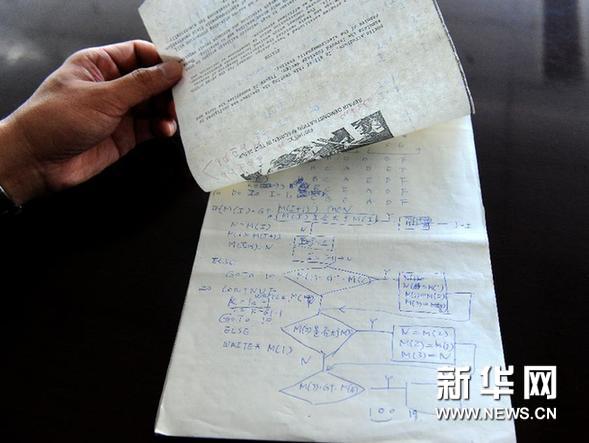 一位同事珍藏着罗阳生前手稿：旧纸背面，做着工整的笔记。新华社记者李钢摄