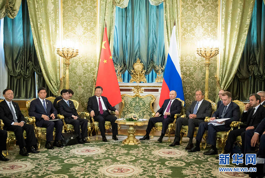 7月4日，國家主席習近平在莫斯科克裡姆林宮同俄羅斯總統普京舉行會談。 新華社記者 李學仁 攝
