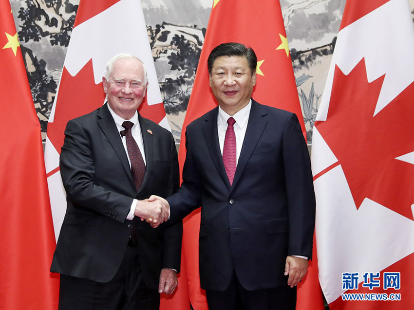 7月13日，國家主席習近平在北京釣魚台國賓館會見加拿大總督約翰斯頓。 新華社記者 丁林 攝