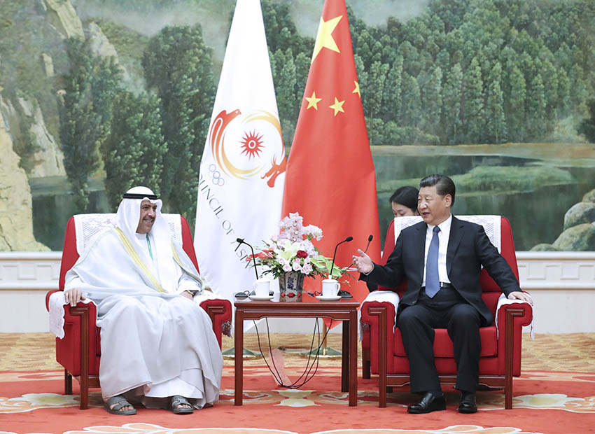8月27日，國家主席習近平在天津會見亞洲奧林匹克理事會主席艾哈邁德親王。 新華社記者 龐興雷 攝