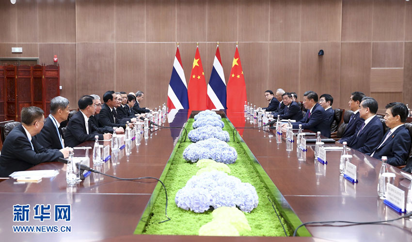 9月4日，國家主席習近平在廈門會見來華出席新興市場國家與發展中國家對話會的泰國總理巴育。 新華社記者 謝環馳 攝