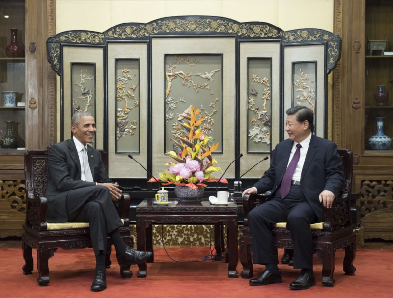 11月29日，國家主席習近平在北京釣魚台國賓館會見美國前總統奧巴馬。 新華社記者 李學仁 攝