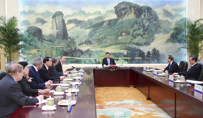 5月15日，國家主席習近平在北京人民大會堂會見博鰲亞洲論壇理事長潘基文。 新華社記者 謝環馳 攝