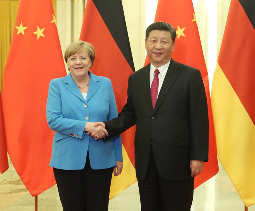 5月24日，國家主席習近平在北京人民大會堂與德國總理默克爾舉行會晤。 新華社記者 劉衛兵 攝