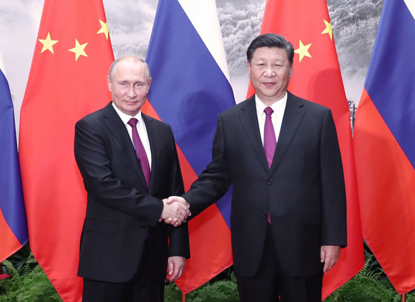 6月8日，國家主席習近平在北京人民大會堂同俄羅斯總統普京舉行會談。 新華社記者 鞠鵬 攝