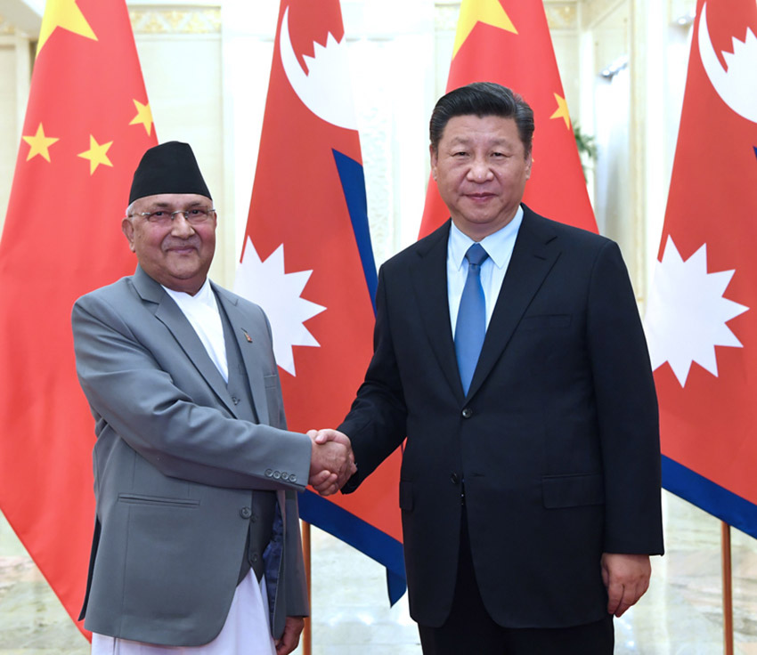 6月20日，國家主席習近平在北京人民大會堂會見尼泊爾總理奧利。新華社記者饒愛民攝