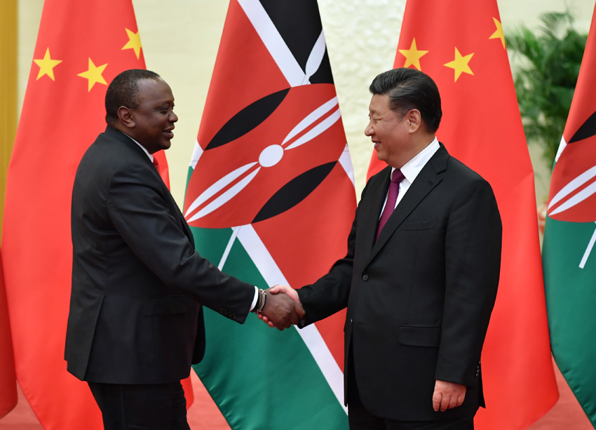 9月4日，国家主席习近平在北京人民大会堂会见肯尼亚总统肯雅塔。新华社记者 殷博古 摄