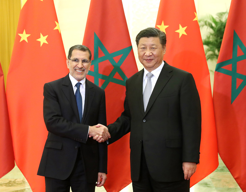 9月5日，国家主席习近平在北京人民大会堂会见摩洛哥首相奥斯曼尼。新华社记者 刘卫兵 摄