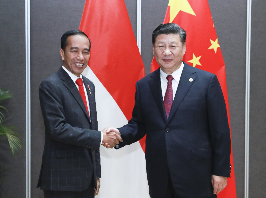 11月17日，國家主席習近平在莫爾茲比港會見印度尼西亞總統佐科。新華社記者 龐興雷 攝
