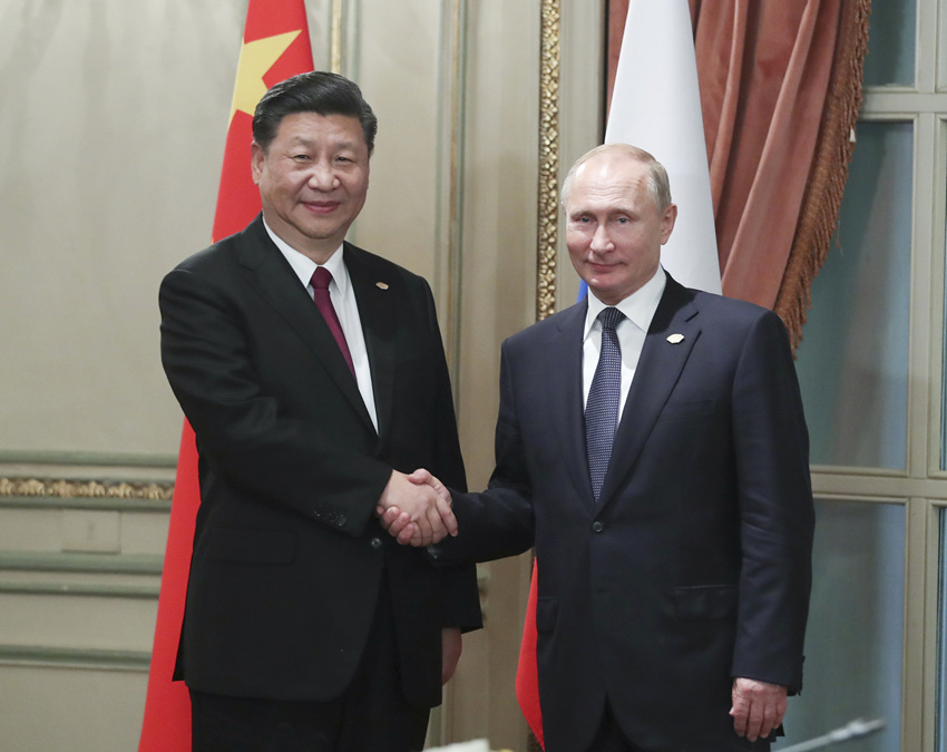 當地時間11月30日，國家主席習近平在布宜諾斯艾利斯會見俄羅斯總統普京。 新華社記者 謝環馳 攝