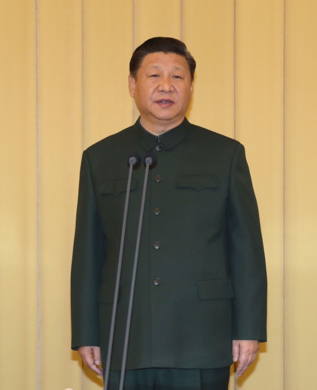 2018年1月10日，中央軍委向武警部隊授旗儀式在北京八一大樓舉行。中共中央總書記、國家主席、中央軍委主席習近平向武警部隊授旗並致訓詞。這是習近平致訓詞。新華社記者 李剛 攝
