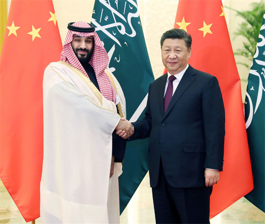 2月22日，國家主席習近平在北京人民大會堂會見沙特阿拉伯王國王儲穆罕默德。新華社記者 劉衛兵 攝