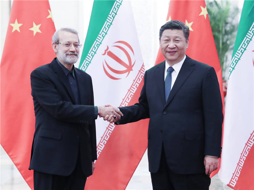 2月20日，國家主席習近平在北京人民大會堂會見伊朗伊斯蘭議會議長拉裡賈尼。新華社記者 姚大偉 攝