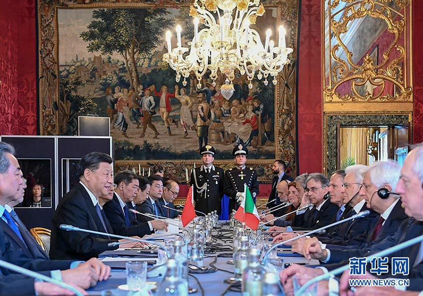 3月22日，国家主席习近平在罗马同意大利总统马塔雷拉举行会谈。 新华社记者 谢环驰 摄