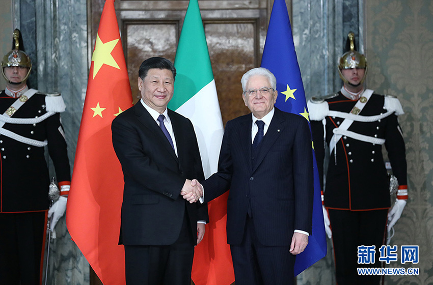 3月22日，国家主席习近平在罗马同意大利总统马塔雷拉举行会谈。 新华社记者 鞠鹏 摄