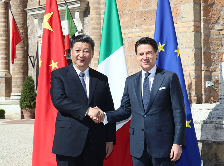 3月23日，国家主席习近平在罗马同意大利总理孔特会谈。 新华社记者 兰红光 摄