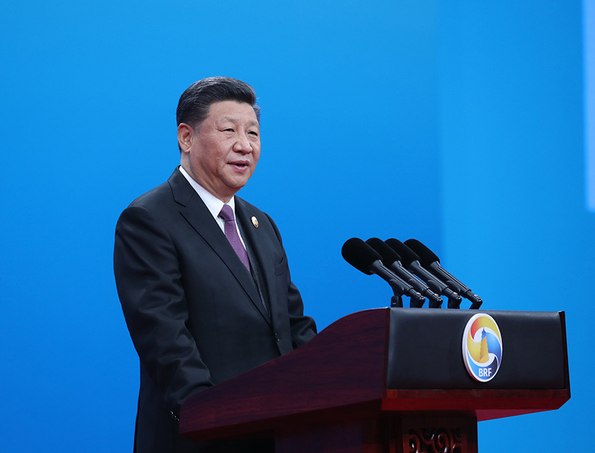 4月26日，國家主席習近平在北京出席第二屆“一帶一路”國際合作高峰論壇開幕式，並發表題為《齊心開創共建“一帶一路”美好未來》的主旨演講。 新華社記者鞠鵬攝