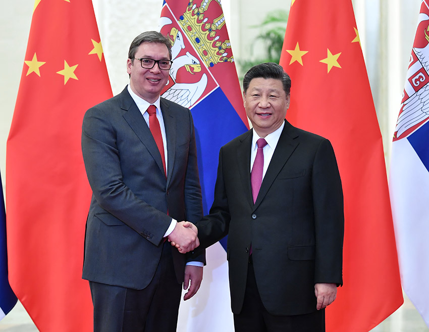 4月25日，國家主席習近平在北京人民大會堂會見塞爾維亞總統武契奇。 新華社記者 殷博古 攝