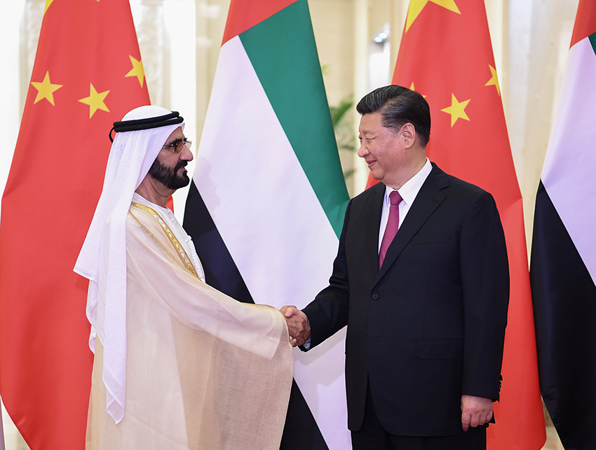 4月25日，國家主席習近平在北京人民大會堂會見阿聯酋副總統兼總理、迪拜酋長穆罕默德。 新華社記者 燕雁 攝