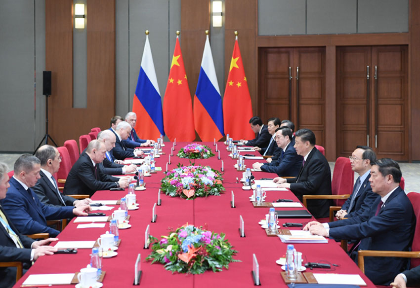4月26日，國家主席習近平在北京友誼賓館同俄羅斯總統普京舉行會談。 新華社記者 申宏 攝