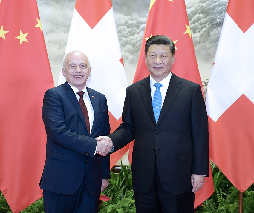 4月29日，國家主席習近平在北京人民大會堂同瑞士聯邦主席毛雷爾舉行會談。 新華社記者 李學仁 攝