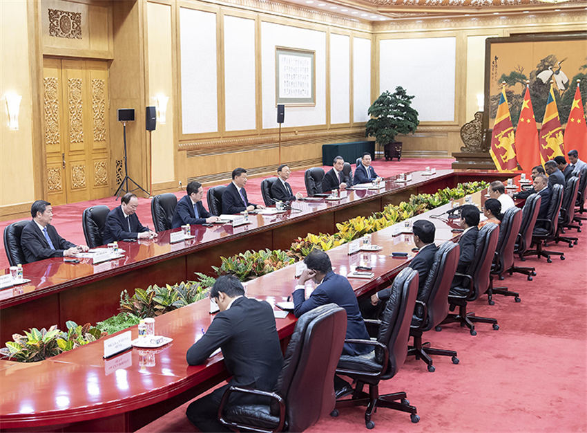 5月14日，國家主席習近平在北京人民大會堂會見來華出席亞洲文明對話大會的斯裡蘭卡總統西裡塞納。新華社記者 李濤 攝
