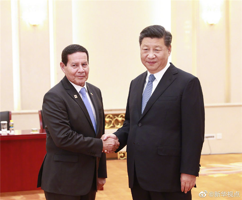 5月24日，國家主席習近平在北京人民大會堂會見巴西副總統莫朗。新華社記者 龐興雷 攝