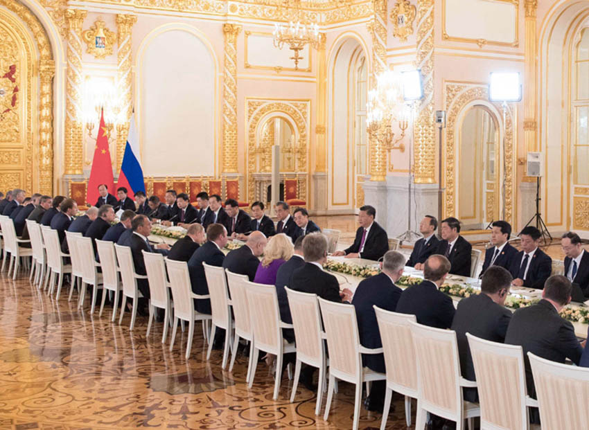 6月5日，國家主席習近平在莫斯科克裡姆林宮同俄羅斯總統普京會談。 新華社記者 李學仁 攝