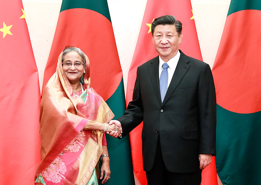 7月5日，國家主席習近平在北京釣魚台國賓館會見孟加拉國總理哈西娜。 新華社記者 龐興雷 攝