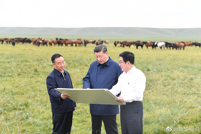 8月20日下午，中共中央總書記、國家主席、中央軍委主席習近平抵達甘肅省張掖市山丹縣，前往山丹培黎學校和山丹馬場考察調研，了解當地職業教育培訓和祁連山生態環境修復保護等情況。 新華社記者 謝環馳 攝