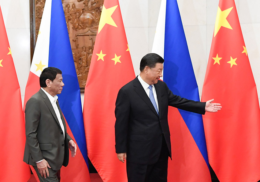 8月29日晚，國家主席習近平在北京釣魚台國賓館會見菲律賓總統杜特爾特。新華社記者 申宏 攝