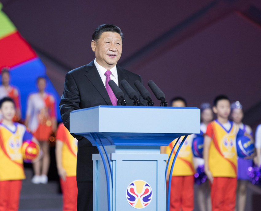 8月30日晚，2019年國際籃聯籃球世界杯開幕式在北京水立方舉行。國家主席習近平出席開幕式並宣布2019年國際籃聯籃球世界杯開幕。 新華社記者 王曄 攝