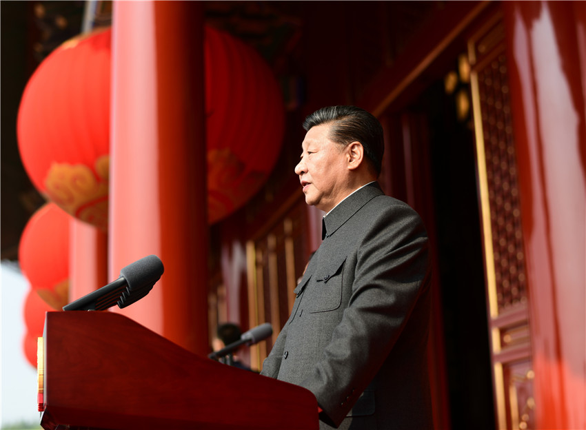 10月1日上午，慶祝中華人民共和國成立70周年大會在北京天安門廣場隆重舉行。中共中央總書記、國家主席、中央軍委主席習近平發表重要講話。 新華社記者 謝環馳 攝