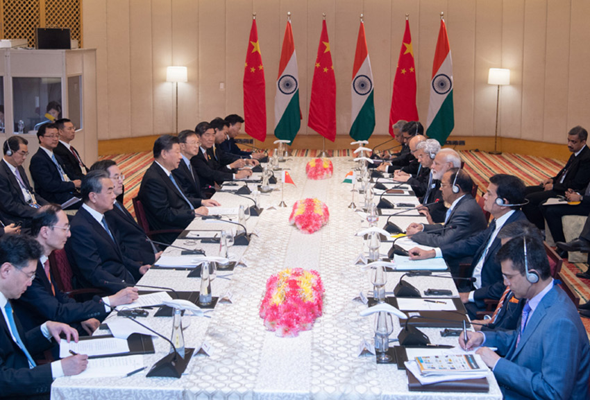10月12日，國家主席習近平在金奈同印度總理莫迪繼續舉行會晤。 新華社記者 謝環馳 攝