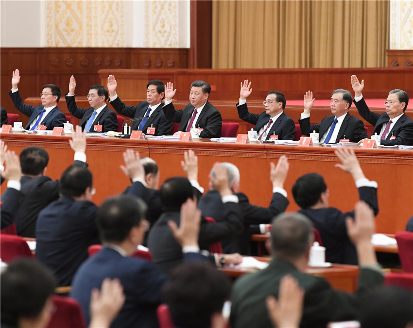 中國共產黨第十九屆中央委員會第四次全體會議，於2019年10月28日至31日在北京舉行。這是習近平、李克強、栗戰書、汪洋、王滬寧、趙樂際、韓正等在主席台上。 新華社記者 申宏 攝