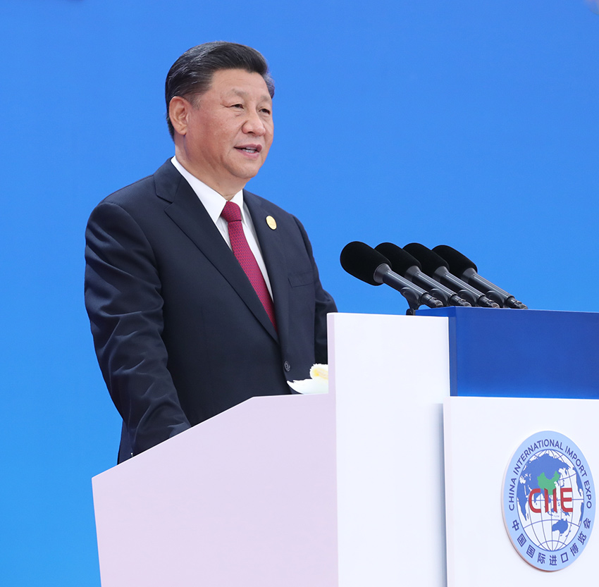 11月5日，第二屆中國國際進口博覽會在上海國家會展中心開幕。國家主席習近平出席開幕式並發表題為《開放合作 命運與共》的主旨演講。 新華社記者 鞠鵬 攝